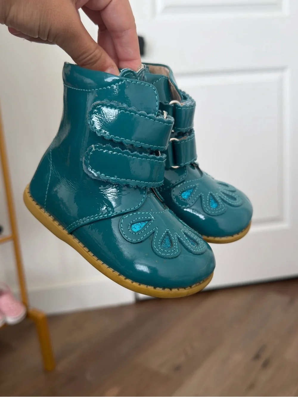 Livie & Luca Teal Patent Leather Ankle Boots Double Straps Size 6c Toddler Girl